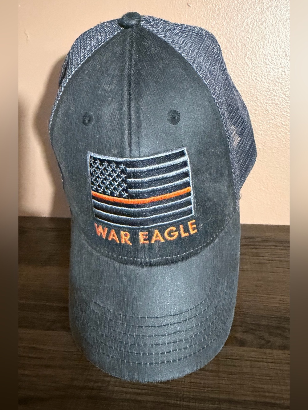 Auburn Embroidered Flag Trucker Hat - Black with Orange Detail